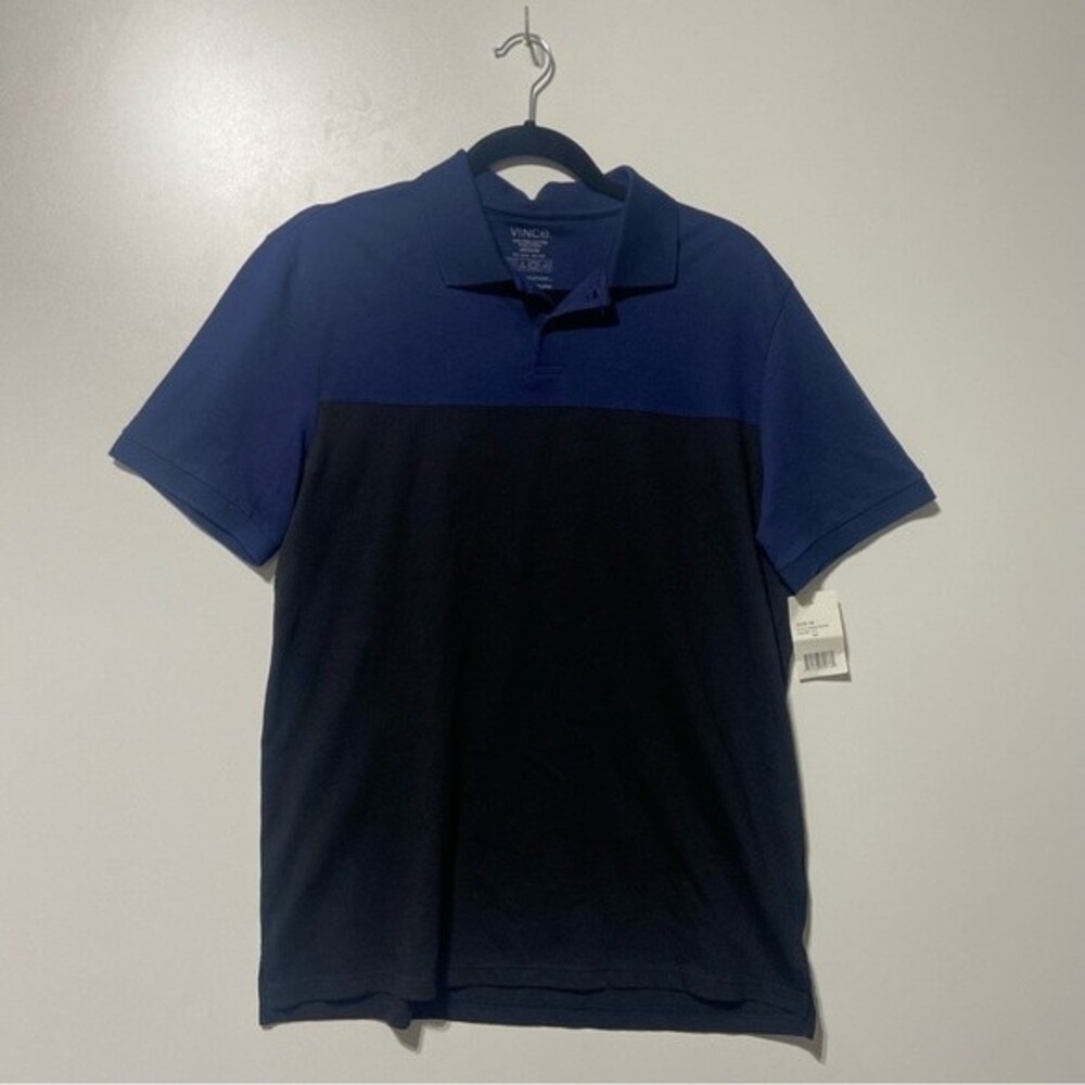 Vince Classic Polo Blue Black Color Block Pima Cotton Size Medium NWT